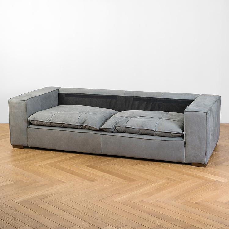 Трёхместный кожаный диван Сити, ножки цвета латуни City 3 Seater, Brass Metal Leather RM