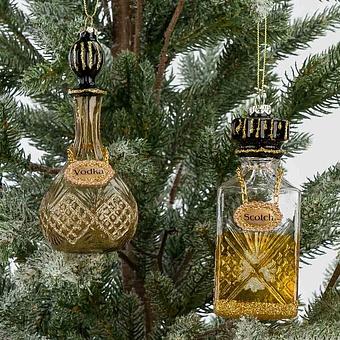 Set Of 2 Glass Scotch Whisky Vodka Bottles Gold 14 cm