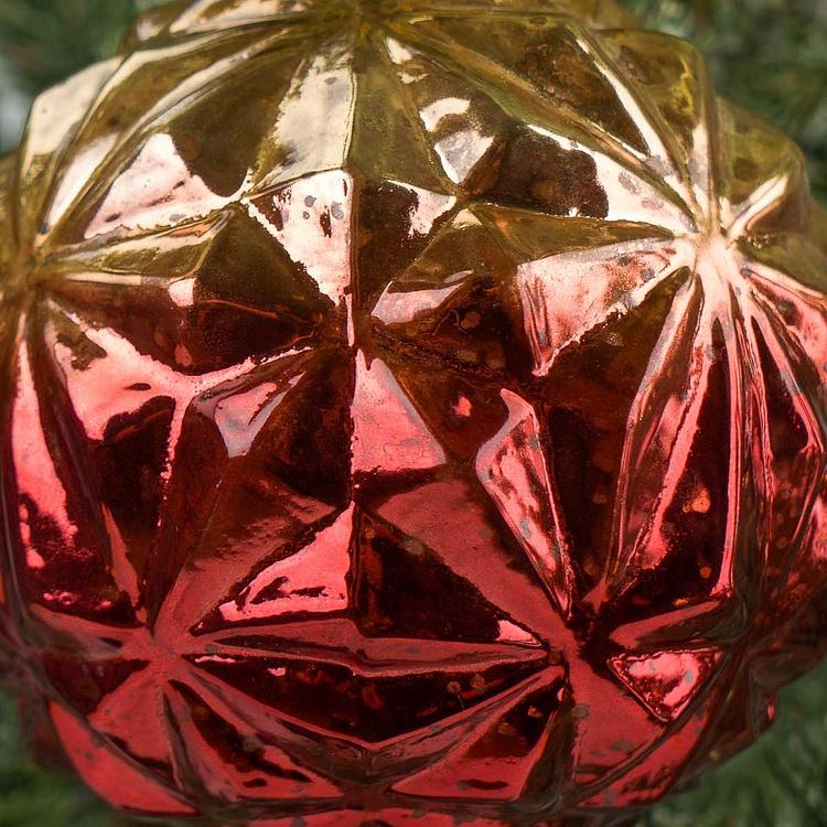 Ёлочная игрушка Рельефный шар красно-оранжевый, M Relief Aged Ball Red And Gold 10 cm