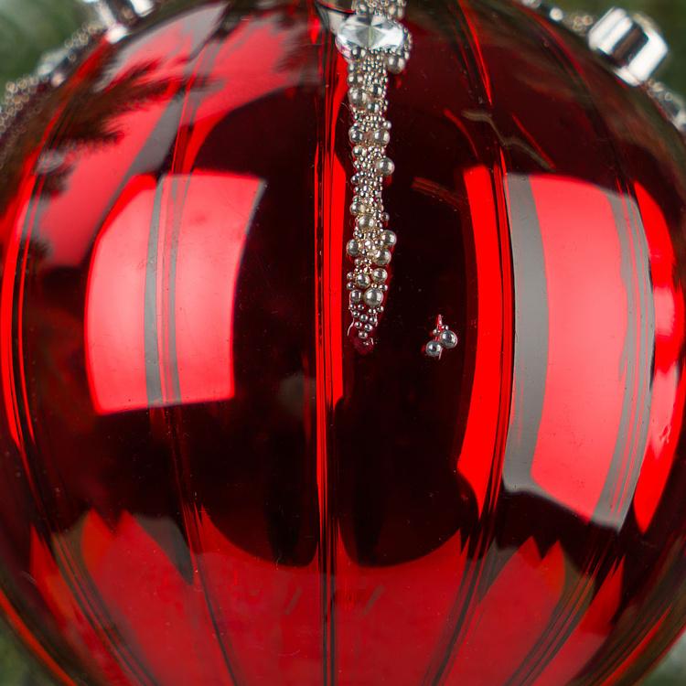 Ёлочная игрушка Красный шар со стразами Ball With Rhinestones Red 8 cm