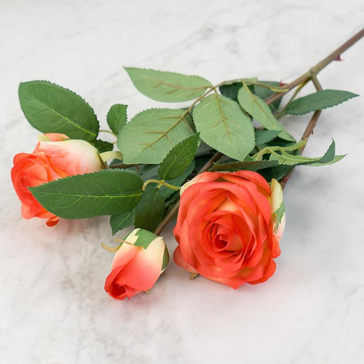 Искусственная роза Флорибунда золотисто-оранжевая Floribunda Rose Branch Golden Orange 36 cm