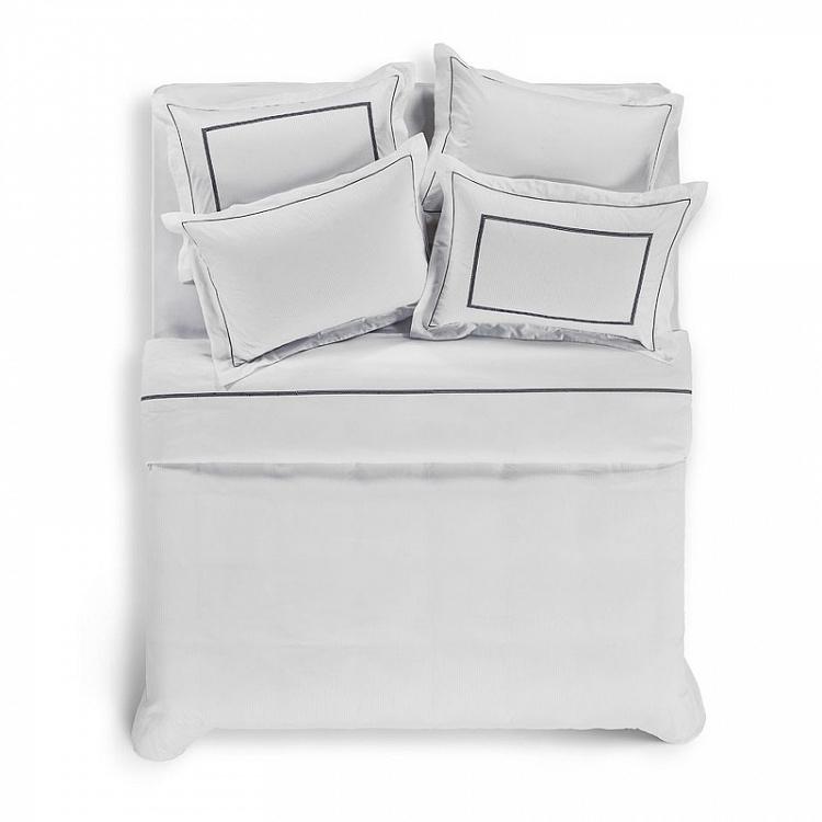 Комплект из двух белых с синим наволочек из хлопка Марин, 50x70 см Set Of 2 Marine Cotton Pillow Cases White Navy 50x70 cm