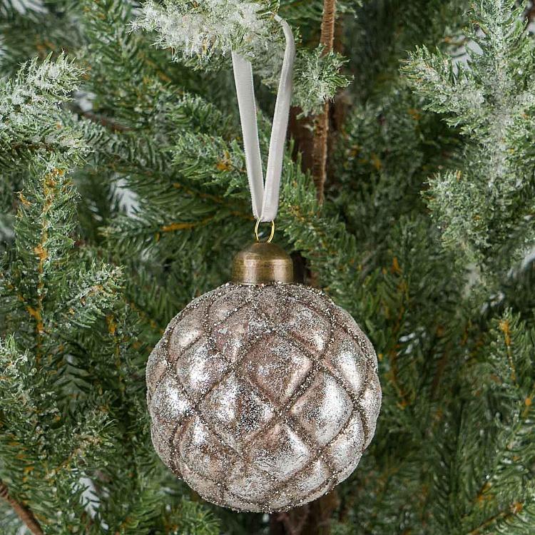 Ёлочная игрушка Винтажно-серебристый шар, S Aged Multifaceted Ball Silver 8 cm