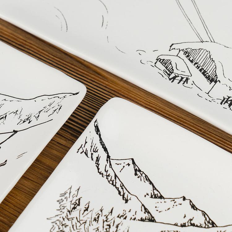 Набор из трёх тарелок Горнолыжное путешествие Set Of 3 Ski Trip Square Plates