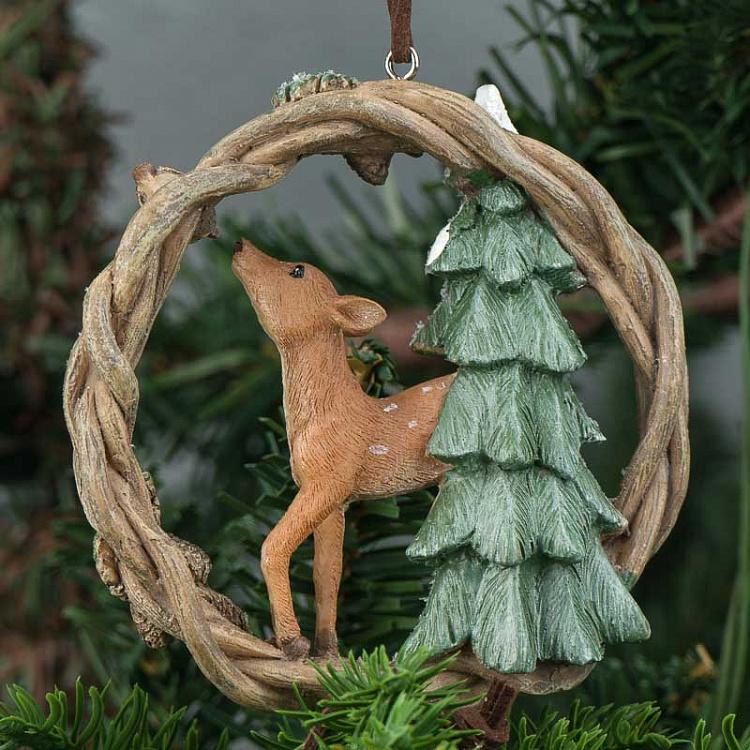 Набор из двух ёлочных игрушек Олень и лиса в венке Set Of 2 Fawn And Fox In Wreath 10 cm