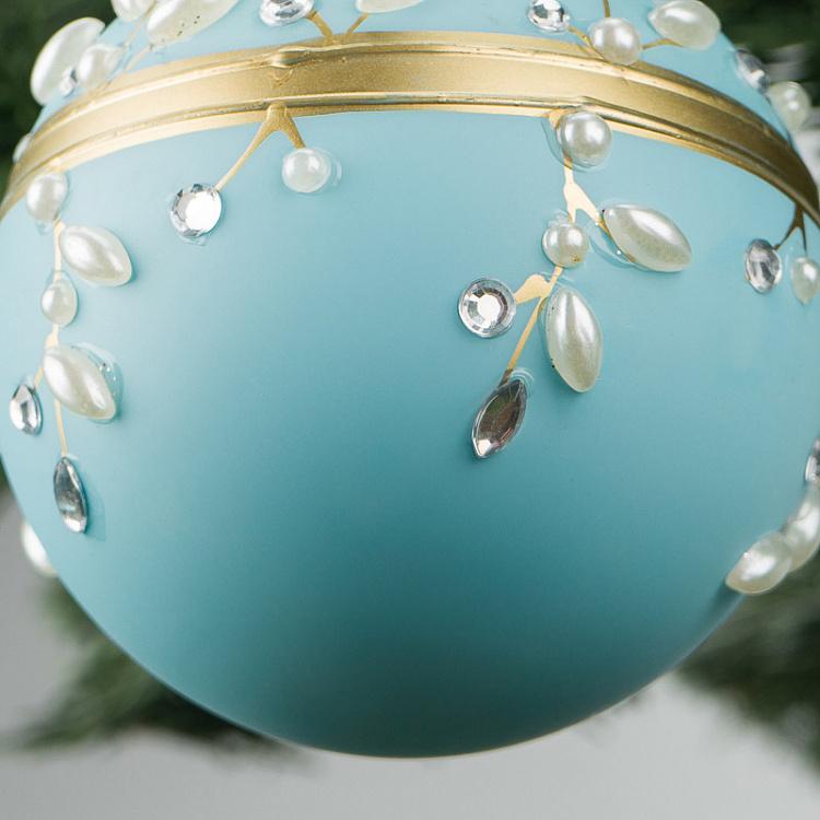 Ёлочная игрушка Голубой шар с жемчугом Pearls Ball Blue 8 cm