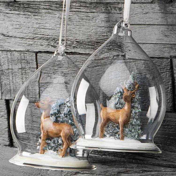 Набор из двух ёлочных шаров Олени в лесу Set Of 2 Xmas Deers In The Forest 12 cm