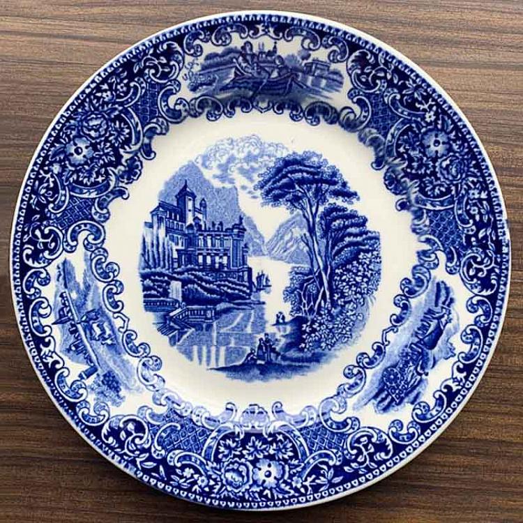Винтажная тарелка белая с голубым мотивом 10, M Vintage Plate Blue White Medium 10