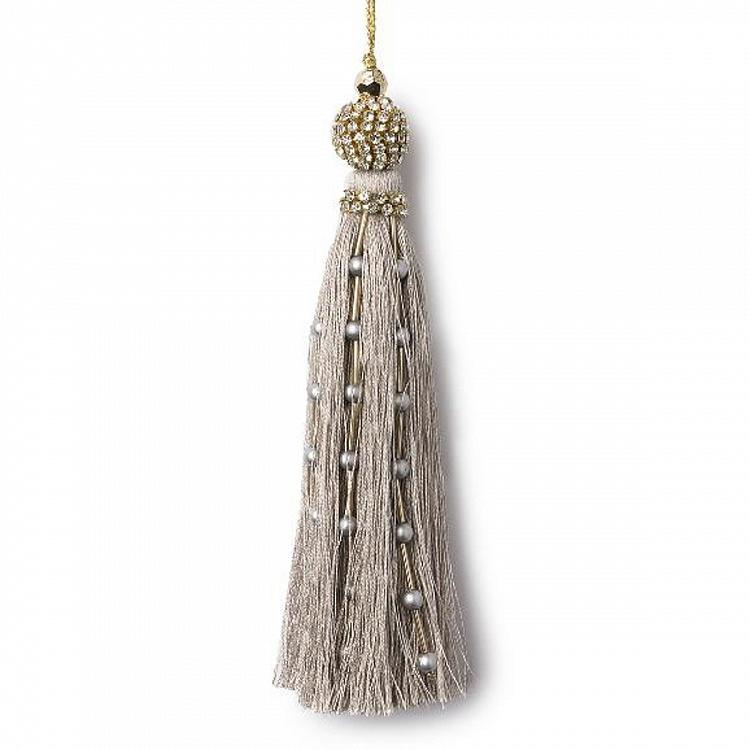 Новогодняя подвеска Бежевая кисточка с бусинами Tassel Beads Pendant Beige 16 cm