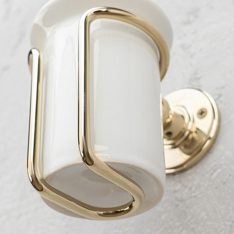 Настенный белый стакан для зубных щёток в подставке золотого цвета Tumbler Holder Gold