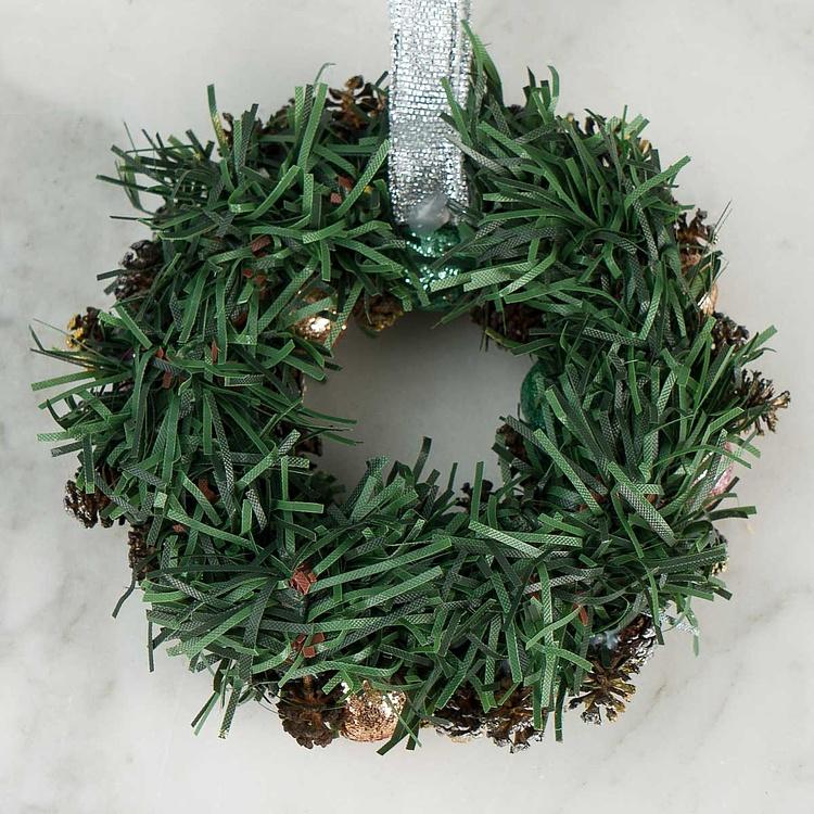Новогодний венок с шишками и перламутровыми шарами, S Wreath Bagel Small