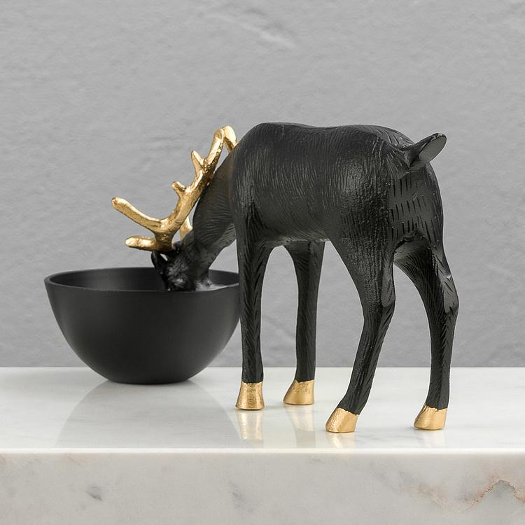 Подставка для мелочей Чёрный олень на водопое Deer Golden Horns Trinket Tray Black