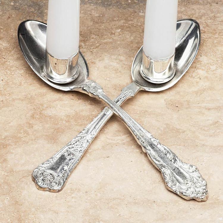 Подсвечник Две столовые ложки Candle Holder 2 Spoons Design Silver Plated