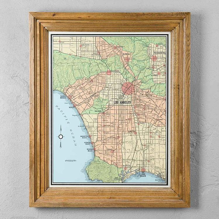 Картина-принт Карта Лос-Анджелеса, рама из высветленного дуба Classic Map Los Angeles, Weathered Oak
