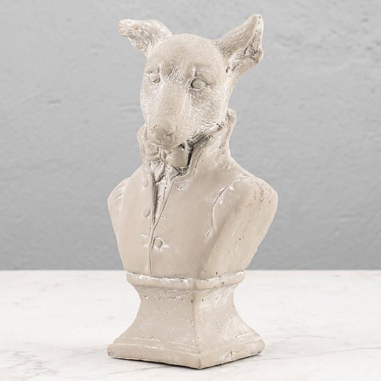 Dog Bust On Stand Grey Patina
