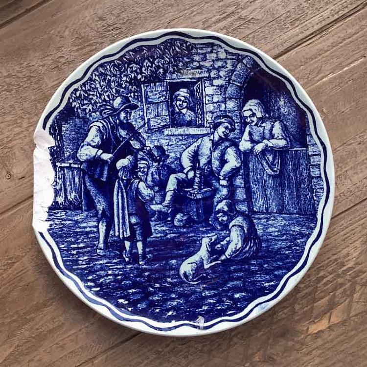 Vintage Plate Blue White Large discount2