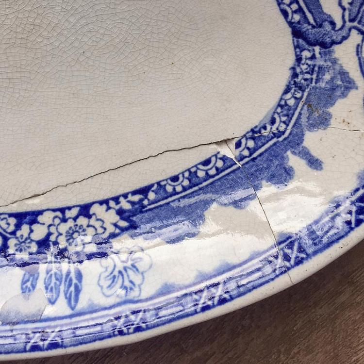 Винтажная овальная тарелка с голубым мотивом 1 Vintage Plate Blue White Oval 1