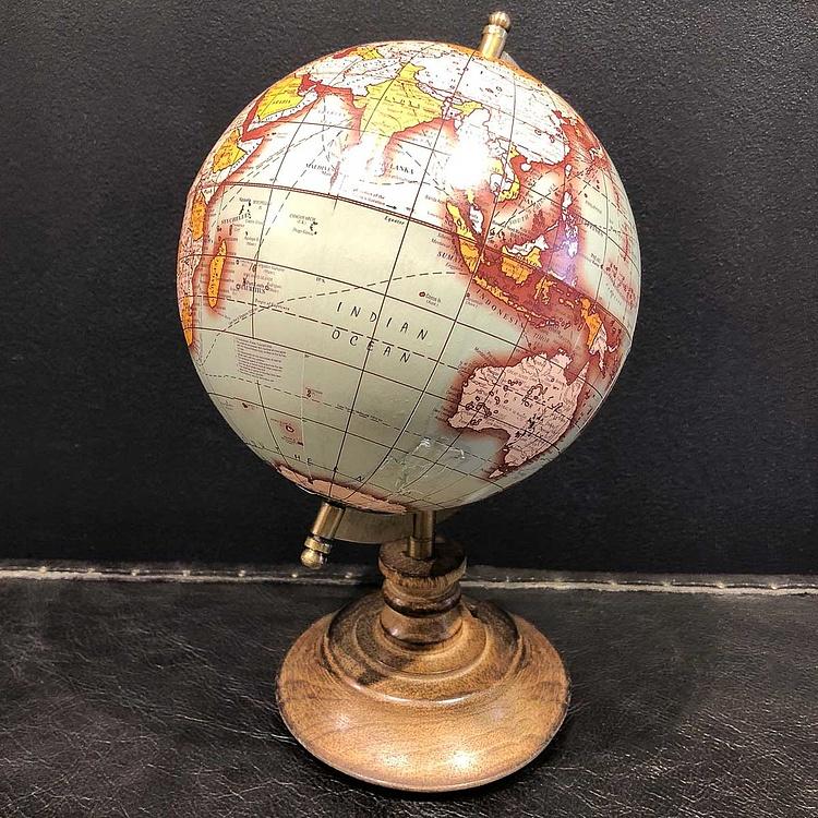Винтажный зелёный глобус на деревянном основании дисконт2 Vintage Globe Green Gold On Natural Base discount2