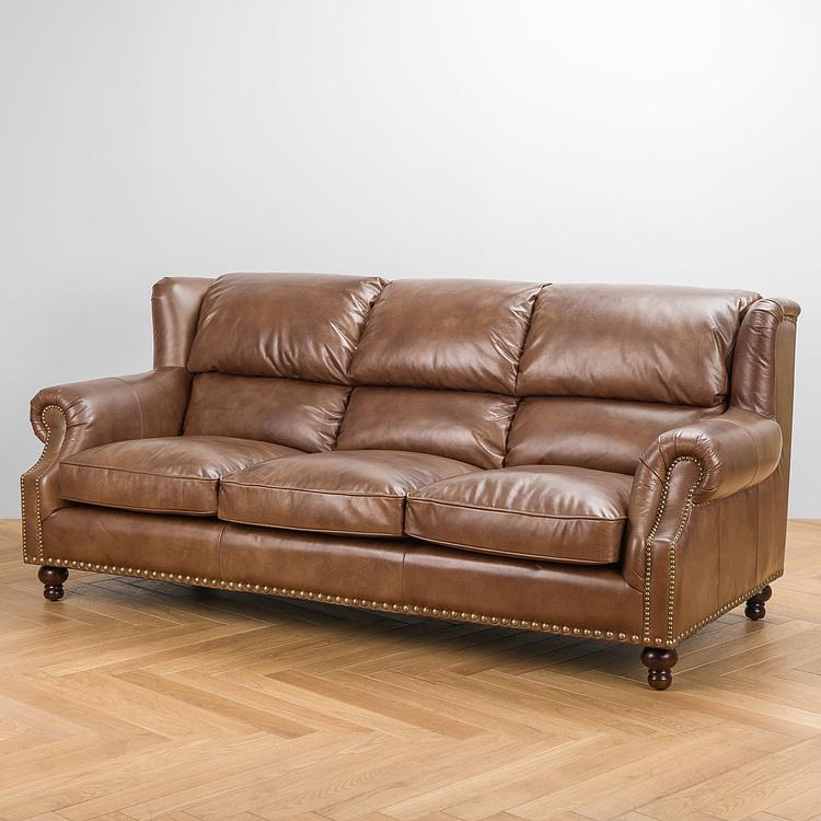 Трёхместный диван Churchill 3 Seater Leather RM натуральная кожа Brown Franco