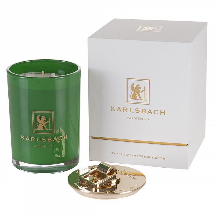 Арома-свеча в зелёном стакане с золотой крышкой Магнолия Aroma Candle In Dark Green Glass With Gold Lid Magnolia