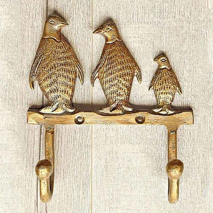 Двухместная настенная вешалка Тройка пингвинов Penguin Triplet Coat Rack 2 Hooks