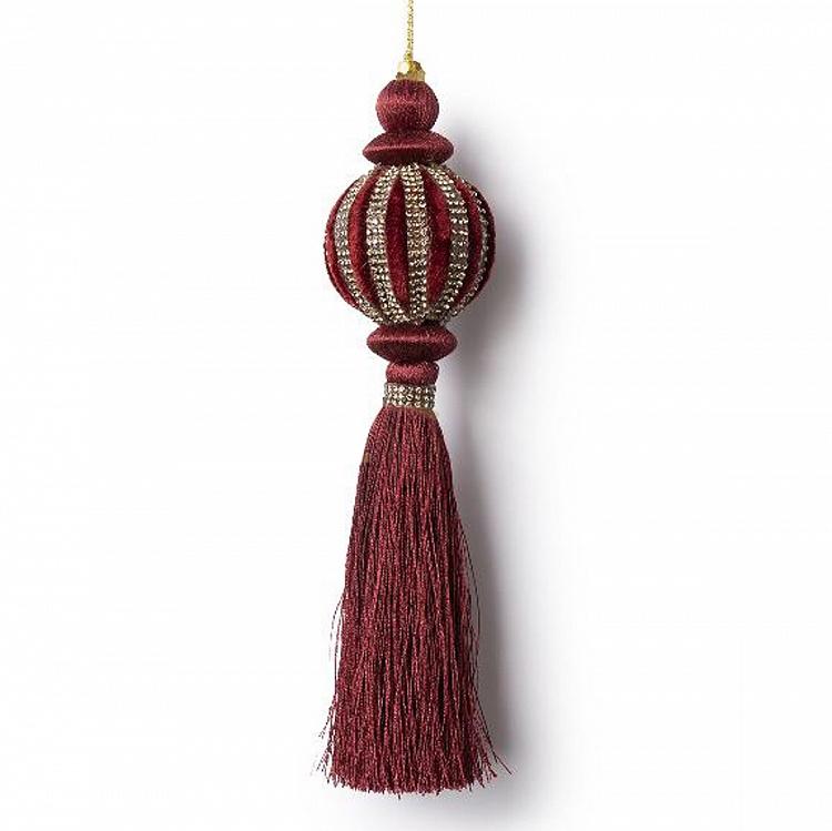 Новогодняя подвеска Бархатная бордовая тыква с кисточкой Velvet Burgundy Pumpkin Pendant With Tassel 21 cm