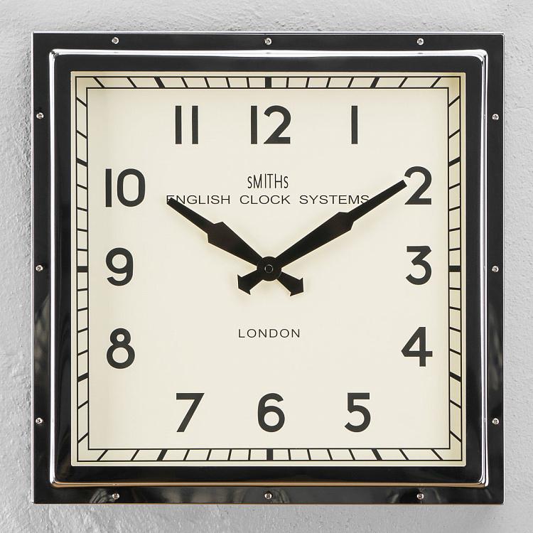 Хромированные квадратные настенные часы Смитс Chrome Square Smiths Wall Clock