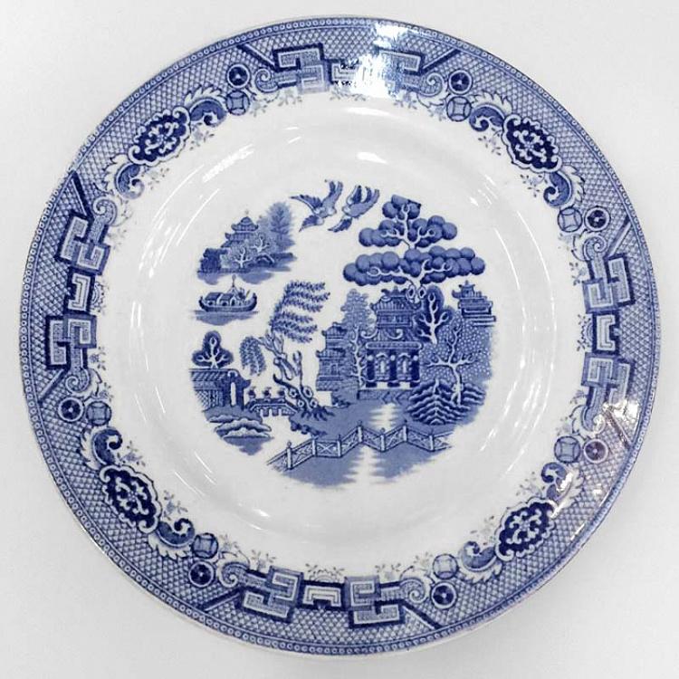Винтажная тарелка белая с голубым мотивом 20, M Vintage Plate Blue White Medium 20