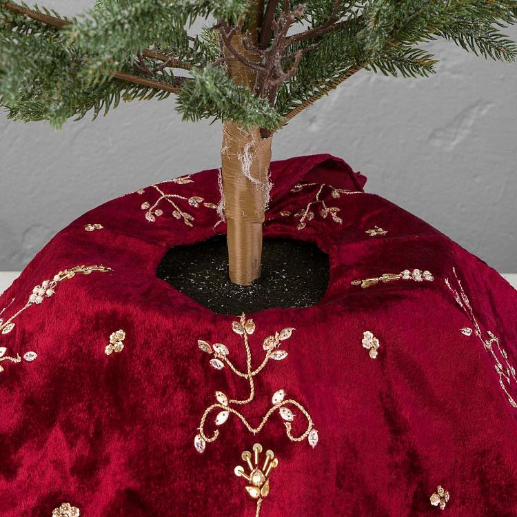 Бордовый коврик-юбка под ёлку с золотым узором Golden Pattern Christmas Tree Skirt Burgundy 105 cm