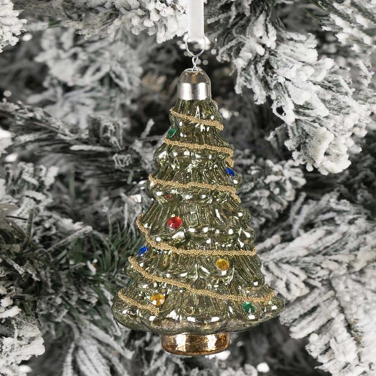 Ёлочная игрушка Зелёная ёлочка со стразами Rhinestones Christmas Tree Ball Green