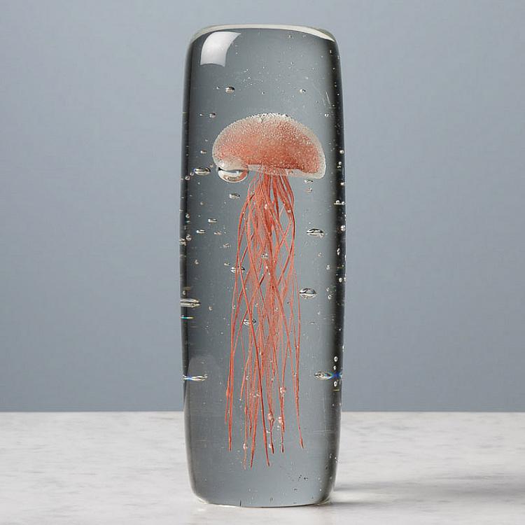 Cylinder Glass Paperweight Red Jellyfish