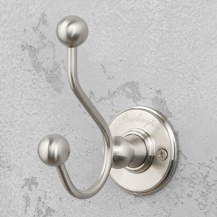 Двухрожковый настенный крючок цвета матовый никель Double Hook Brushed Nickel