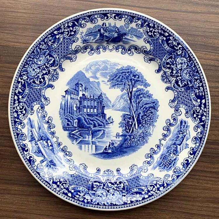 Винтажная тарелка белая с голубым мотивом 1, L Vintage Plate Blue White Large 1
