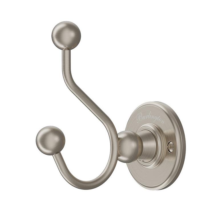 Двухрожковый настенный крючок цвета матовый никель Double Hook Brushed Nickel