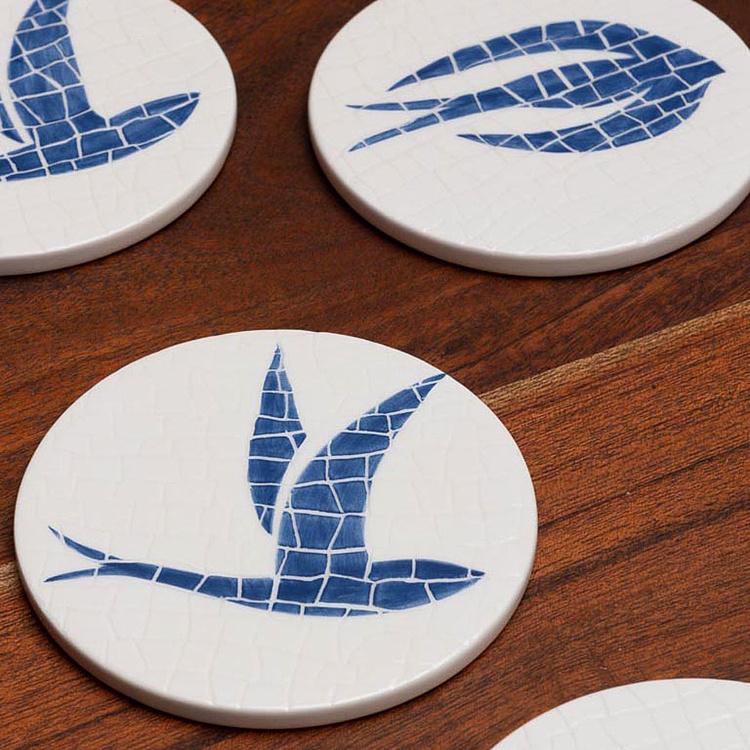 Набор из четырёх подставок под стаканы Синие ласточки Set Of 4 Mosaic Bird Coasters