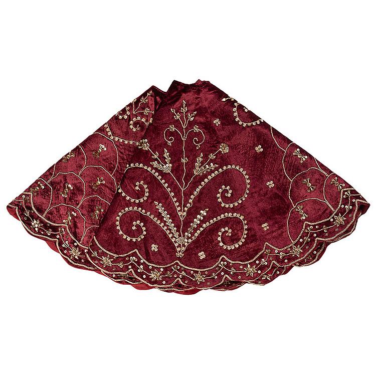 Бордовый коврик-юбка под ёлку большой с золотыми пайетками Gold Beads Christmas Tree Skirt Burgundy 120&nbsp;cm