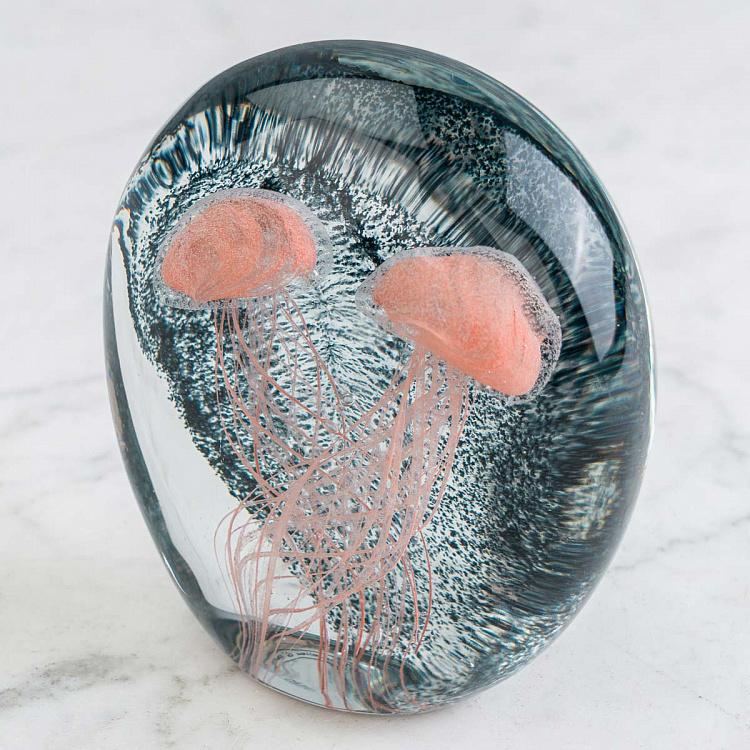 Пресс-папье две розовые медузы Glass Paperweight 2 Pink Jellyfish