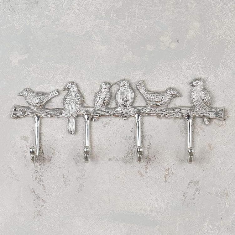 Четырёхместная настенная вешалка Птицы на ветке Metal Rack With 4 Hooks Birds