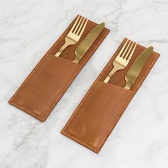 Набор из 2-х конвертов для столовых приборов Set Of 2 Cutlery Envelopes Caramel натуральная кожа Caramel