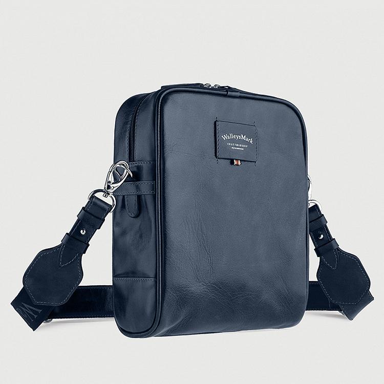 Синяя кожаная мужская сумка Гном Midget Bag, Blue Opaco