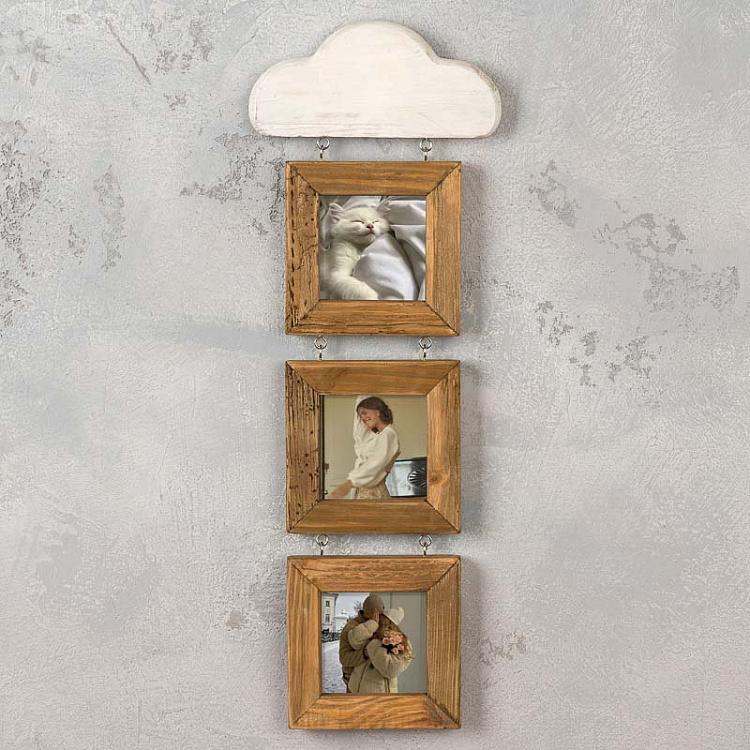 Вертикальная рамка для трёх фото с белым облаком Vertical White Cloud Photo Frame