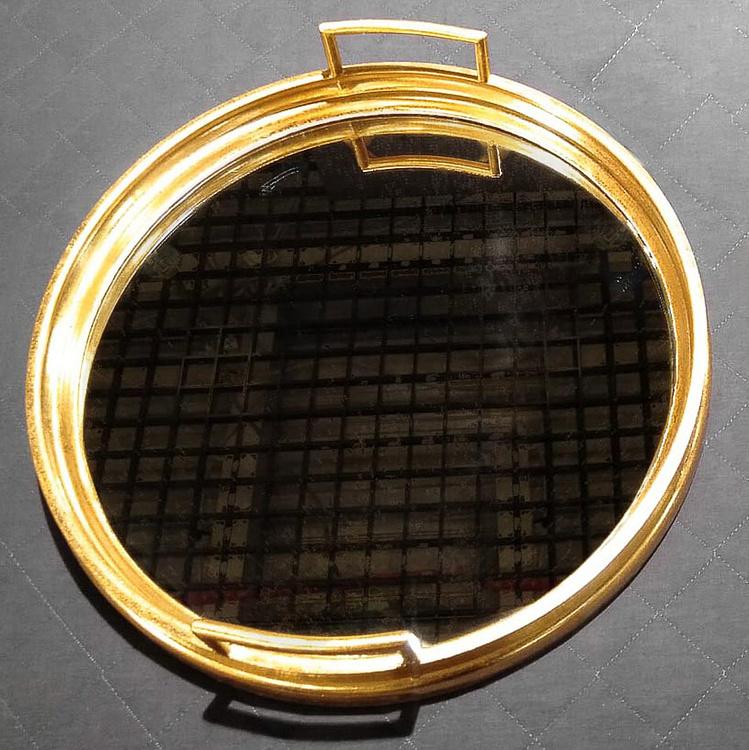 Круглый золотистый поднос с зеркалом и ручками 2 дисконт Tray Mirror Antique Gold 2 discount