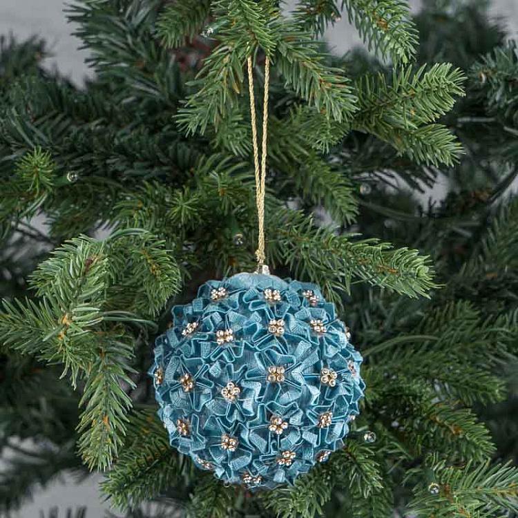 Ёлочная игрушка Голубой шар с цветами Flower Ball Blue 9 cm
