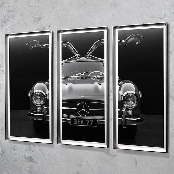 Фото-принт триптих Set Of 3 Mercedes Gull Wing, Pewter Frame
