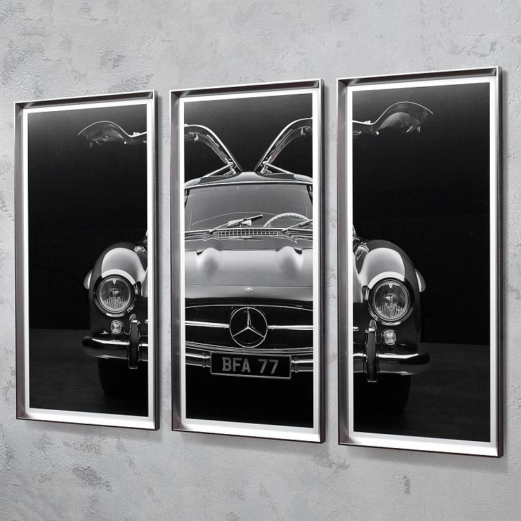 Модульный фото-принт в деревянной раме Мерседес Set Of 3 Mercedes Gull Wing, Pewter Frame