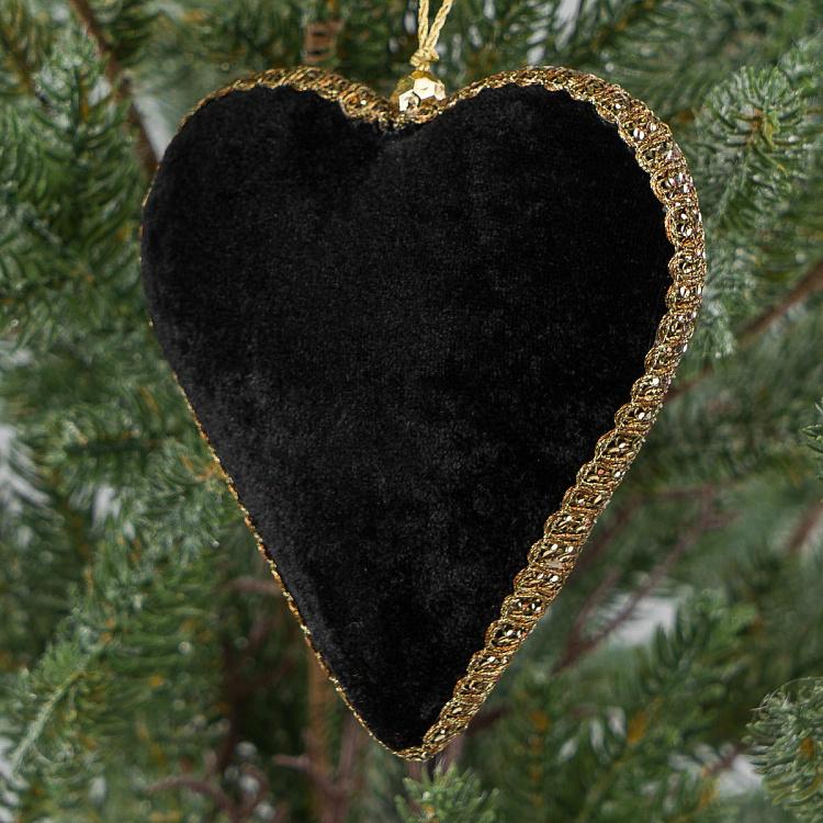 Ёлочная игрушка Чёрно-золотое сердце с пайетками Sequins Heart Black And Gold 12 cm