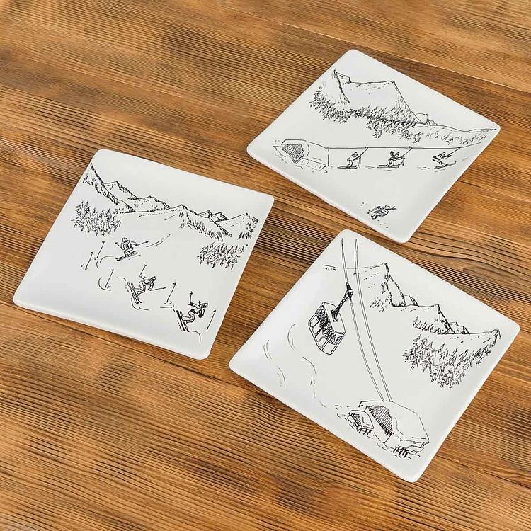 Набор из трёх тарелок Горнолыжное путешествие Set Of 3 Ski Trip Square Plates