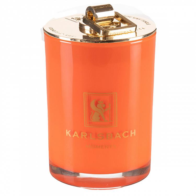 Арома-свеча в оранжевом стакане с золотой крышкой Лайм Aroma Candle In Orange Glass With Gold Lid Lime