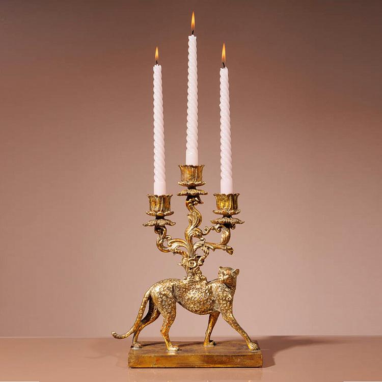 Подсвечник Золотой леопард на три свечи Golden Leopard Candelabrum