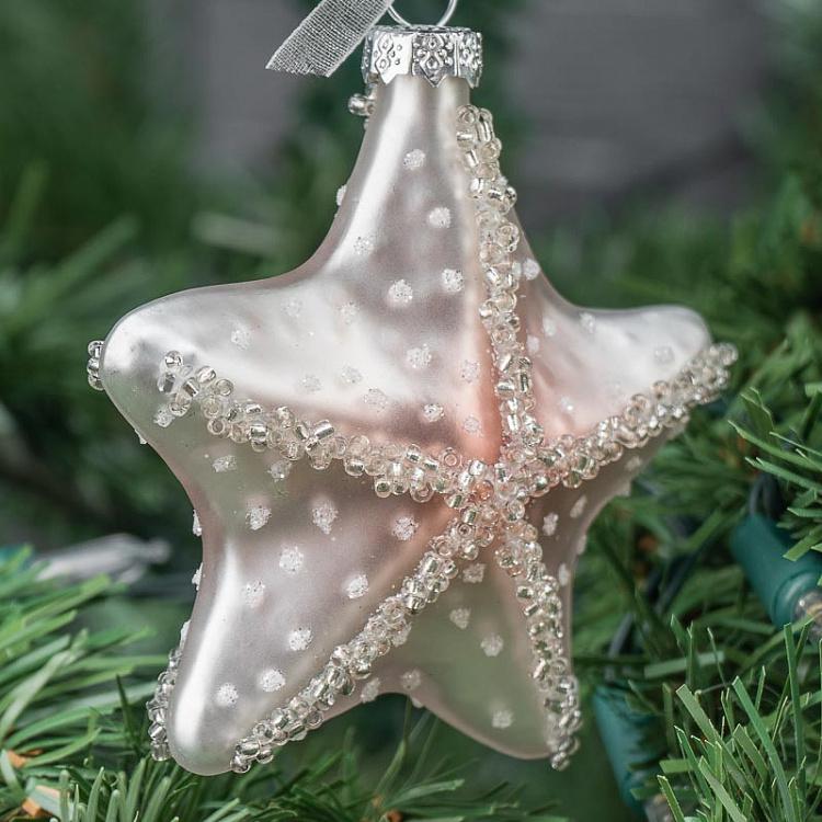 Ёлочная игрушка Бело-розовые морские звёзды Glass Glitter Dangle Starfish White/Pink 8,5 cm